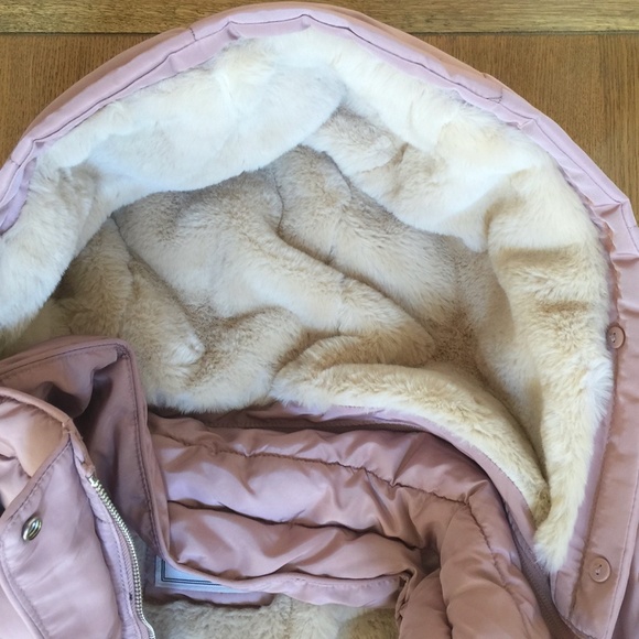 Nude rose puffer coat jacket faux fur lined - Picture 2 of 11